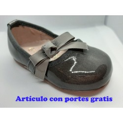 Zapatos Bailarinas infantiles niñas Grises lazo. Merceditas.