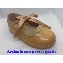 Zapatos Merceditas para niñas camel con lazo-Elegantes y cómodos