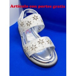 Sandalias infantiles juveniles niñas grises plateadas flores