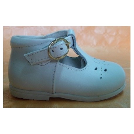 Zapatos pepitos infantiles bebés hebilla blancos