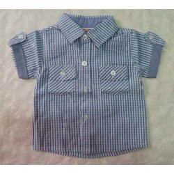 Camisas para bebés y recién nacidos niños cuadros celeste manga corta de la marca Newness
