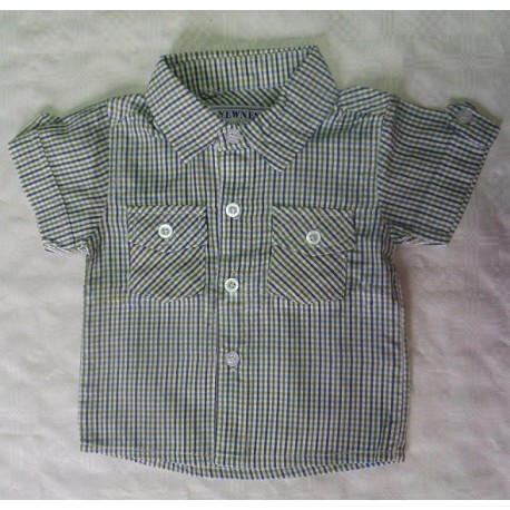 Camisas para bebés y recién nacidos niños a cuadros verde manga corta, de la marca Newness.