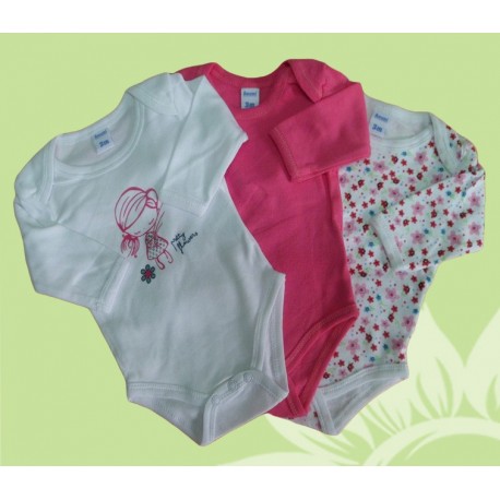 Bodys infantiles niñas bebés pretty flowers (Pack de 3) manga larga invierno.